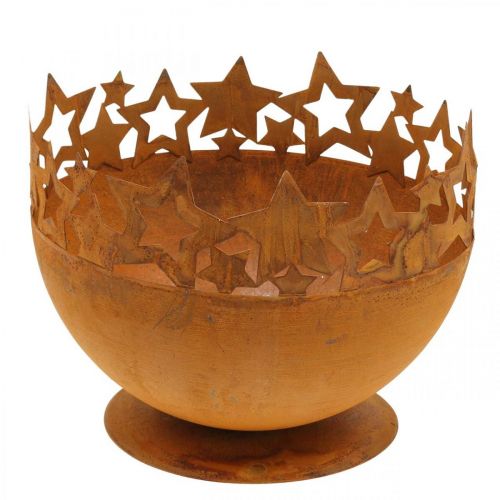 Kovová miska s hviezdičkami, vianočná dekorácia, ozdobná nádoba patina Ø25cm V20,5cm
