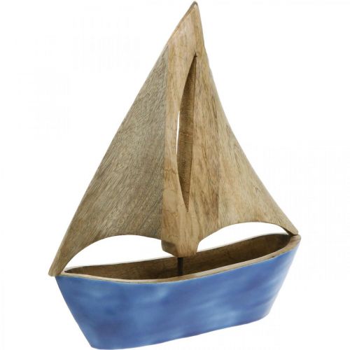 Deco plachetnica drevo mango, drevená loď modrá V27,5cm