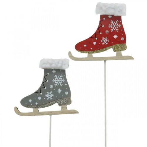 položky Deko korčule na ľad, vianočná dekorácia, drevený kolík sivý, červený L32cm 8ks