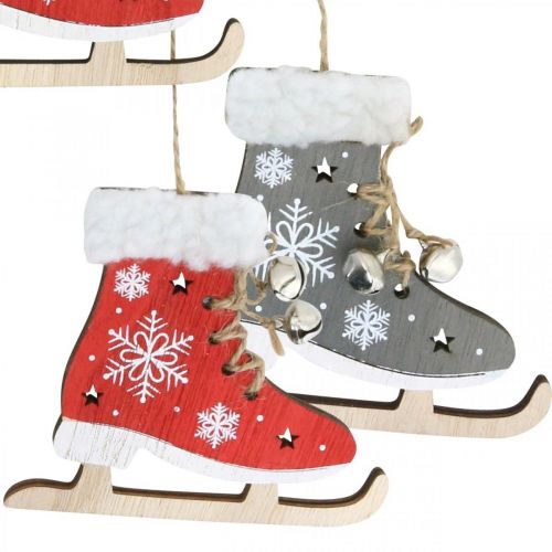 položky Korčule na zavesenie, zimná dekorácia, vianočný prívesok, drevená dekorácia červená/šedá L50cm 4ks