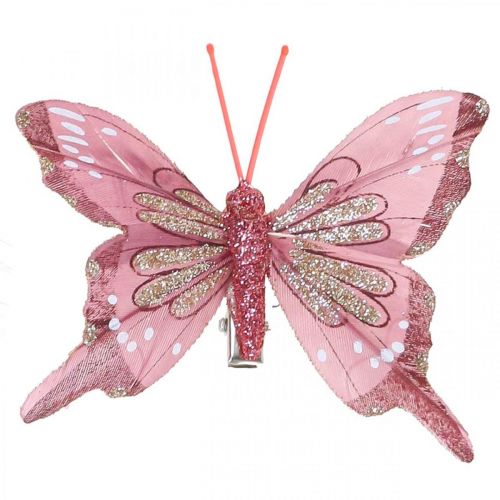 položky Deco motýle s klipom, motýle perie ružové 4,5–8cm 10ks