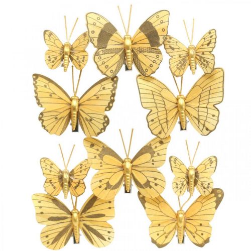 Floristik24 Jarný motýľ s klipom zlatá jarná dekorácia 6cm 10 kusov v sade