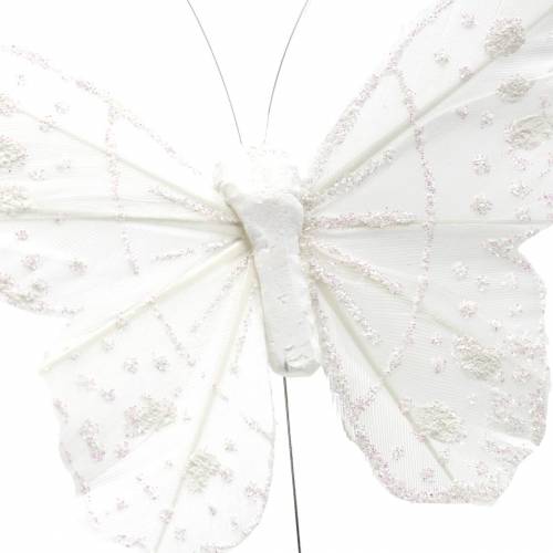 položky Motýľ pierko na drôte biely s trblietkami 10cm 12ks