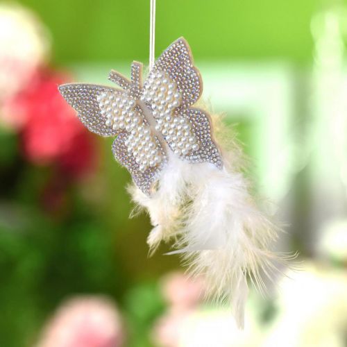 položky Plstený motýlik na zavesenie krémová svadobná dekorácia 16cm