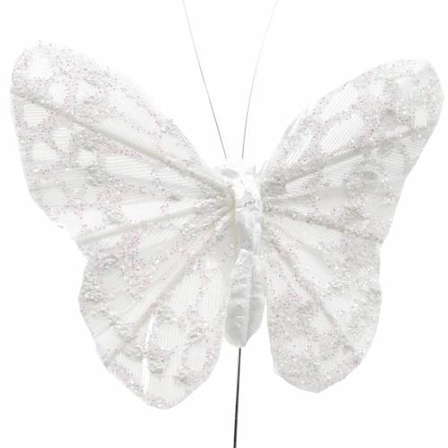 položky Motýľ pierko s drôtom biely, trblietky 5cm 24ks