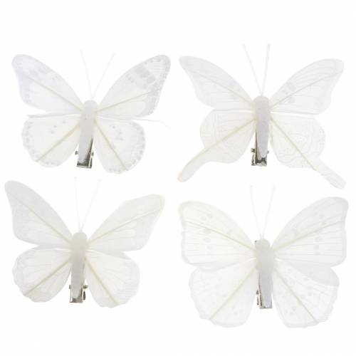 Floristik24 Motýľ z peria na klipe biely 7-8cm 8ks