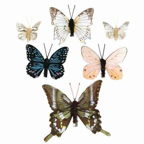 Floristik24 Deco motýľ s kovovým klipom príroda rozmanité V4,9cm/5,8cm/7,4cm 6ks