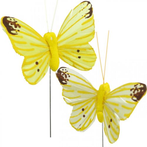 položky Ozdobné motýle, kvetinové zátky, jarné motýle na drôte žlté, oranžové 4×6,5cm 12ks