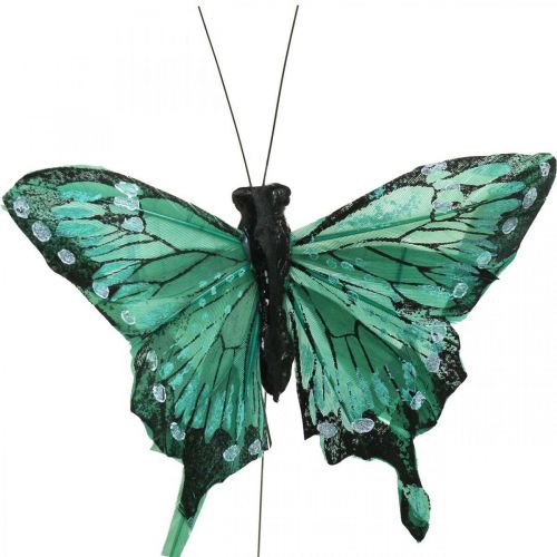 položky Ozdobné motýle, jarná dekorácia, pierkové motýle, rastlinné zátky zelené, hnedé 9,5×12,5 cm 12ks