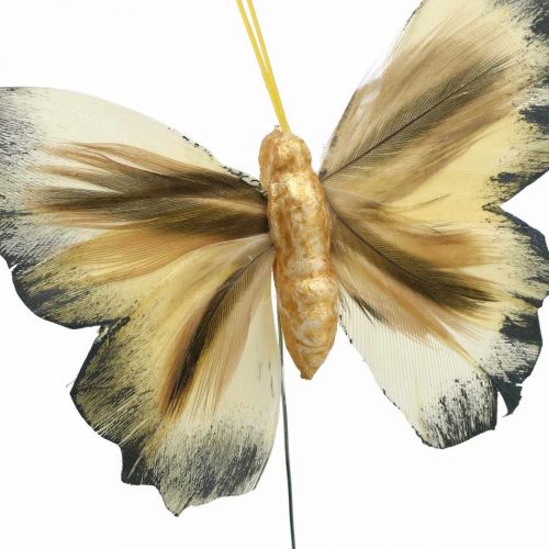 položky Deco motýlik, jarná dekorácia, moľa na drôtiku hnedá, žltá, biela 6×9cm 12ks