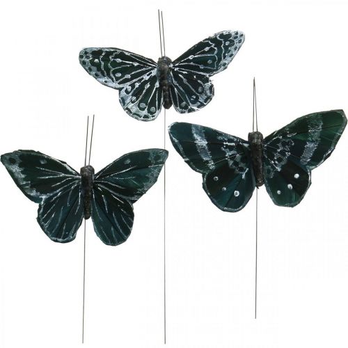 Floristik24 Motýle perie čiernobiele, motýle na drôte, umelé nočné motýle 5,5×9cm 12ks