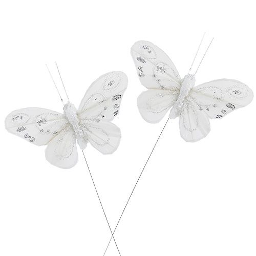 Floristik24 Motýľ biely 9cm s trblietkami 12ks