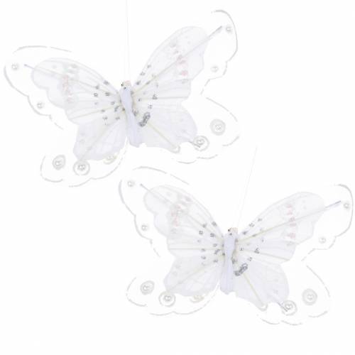 Floristik24 Motýľ pierko na klipe biely 10cm 12 str