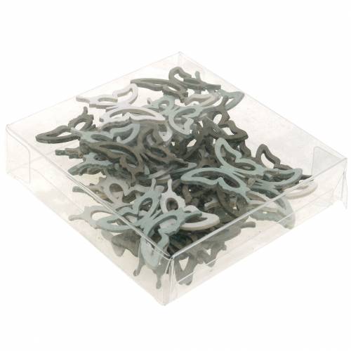 Floristik24 Motýľ 4cm rozptýlená dekorácia drevo hnedá/svetlosivá/biela 72 ks