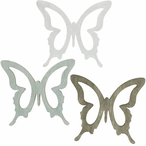 Floristik24 Motýľ 4cm rozptylová dekorácia drevo hnedá/svetlosivá/biela 72b
