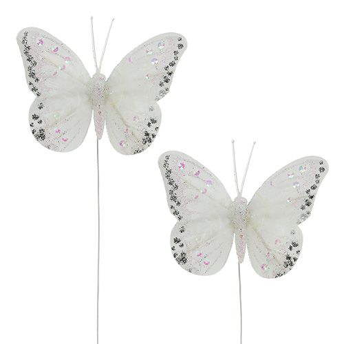 Floristik24 Motýle biele 8cm so sľudou 6ks