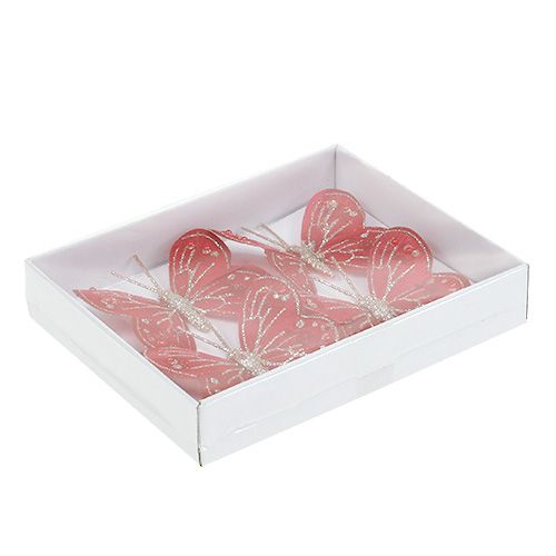 Floristik24 Motýle 7cm červené, sľuda 4ks