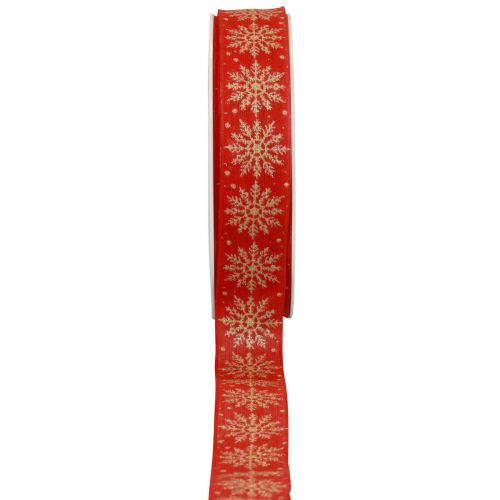 Floristik24 Vianočná stuha darčeková stuha snehové vločky červená 25mm 20m