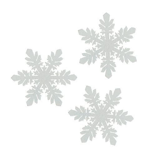 Floristik24 Drevené snehové vločky biele Ø3,7cm 48p