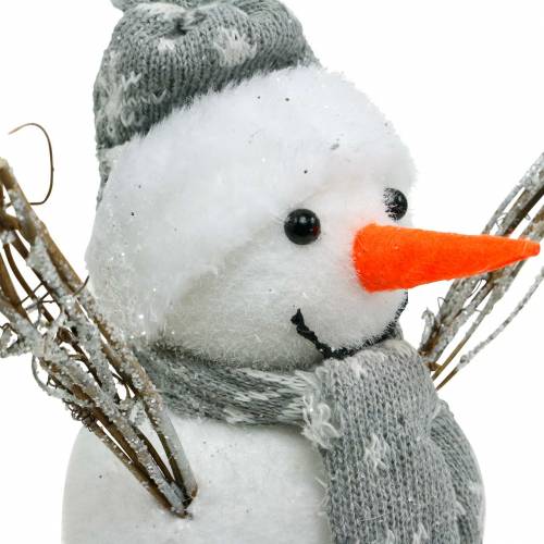 položky Snehuliak so šálom a čiapkou biela, sivá ozdobná postavička zimná dekorácia