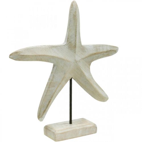 Floristik24 Hviezdica z dreva, dekoratívna socha námorná, morská dekorácia prírodné farby, biela V28cm