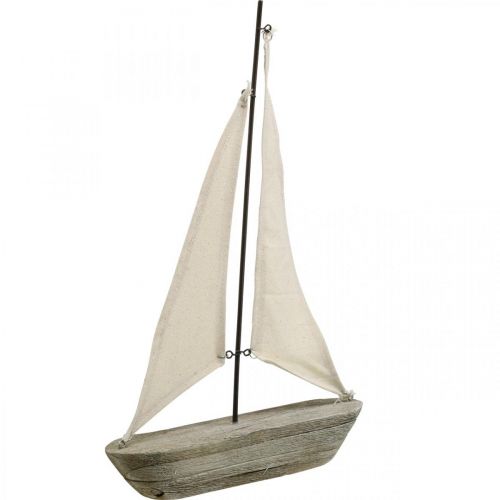 Plachetnica, loď z dreva, námorná dekorácia shabby chic prírodné farby, biela V37cm L24cm
