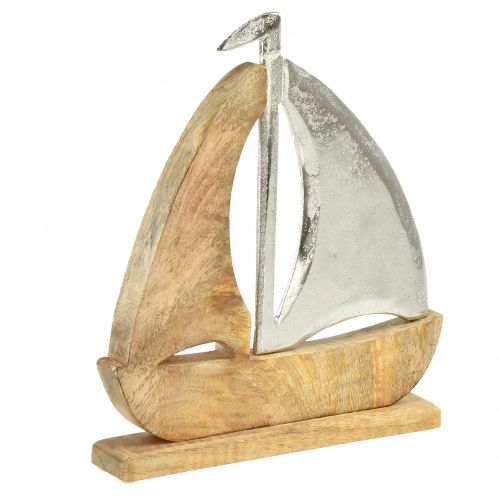 Dekorácia plachetnice prírodné strieborné mangové drevo 25,5x4x28,5cm