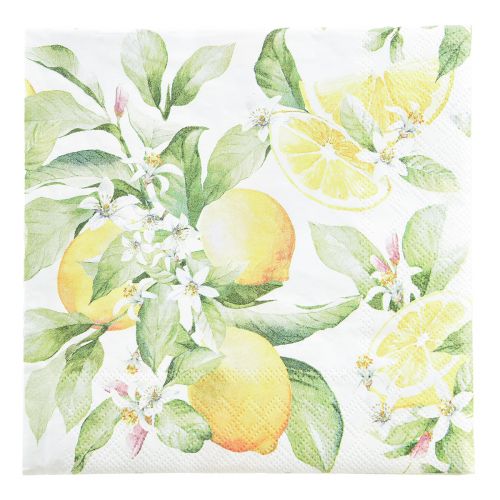 Floristik24 Obrúsky biele s citrónmi letná dekorácia 33x33cm 20ks
