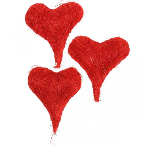 Floristik24 Sisalové srdiečka červené, dekorácia na svadbu, prírodné sisalové vlákna, Valentín V7,5–9cm 16ks