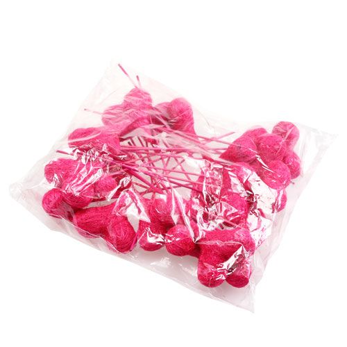 Floristik24 Sisalové srdiečka na paličke ružové 8cm L25cm 24ks
