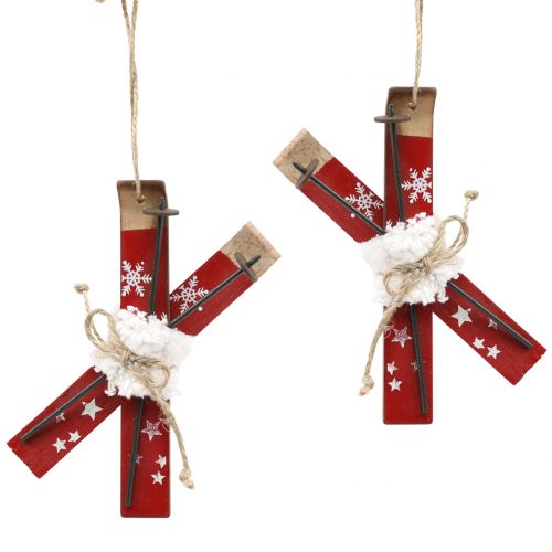 položky Pár lyží červené na zavesenie vianočný stromček 13,7cm x 7cm 3ks