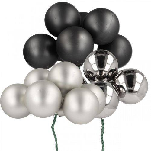 položky Mini vianočné gule strieborné, antracitové sklo Ø40mm mix 32 ks