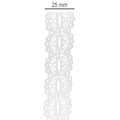 Dekoratívna bavlnená stuha s čipkovaným vzorom na rolke na DIY a dekorácie, šírka 25 mm, dĺžka 10 m | Floristik24.sk