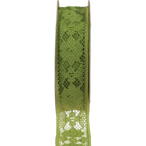 Floristik24 Čipková stuha zelená 25mm kvetinový vzor ozdobná stuha čipka 15m