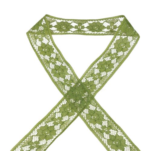 položky Čipková stuha zelená 25mm kvetinový vzor ozdobná stuha čipka 15m