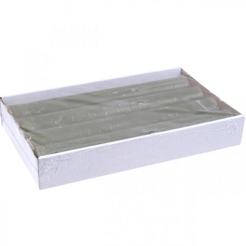 Floristik24 Jednofarebné sviečky olivovozelené tyčinkové sviečky 34×240mm 4 ks