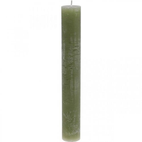 Floristik24 Jednofarebné sviečky olivovo zelené tyčinkové 34×240mm 4ks
