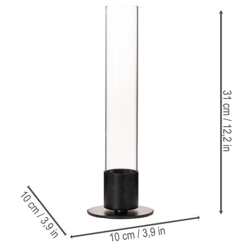 Svietnik v tvare sviečky so skleneným valcom. Jednoduchý a nadčasový. 31 cm. | Floristik24.sk