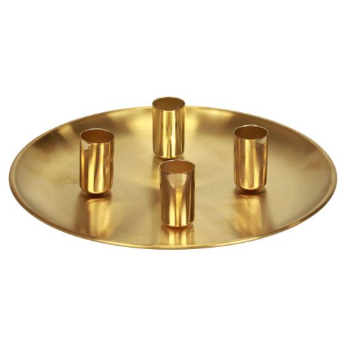 Stojan na sviečku zlatý Ø2,5cm tanier na sviečku kovový Ø23cm