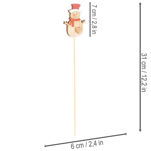 Drevené kolíky v tvare snehuliaka na kvetinové dekorácie, Vianoce, 31 cm, 12 kusov | Floristik24.sk