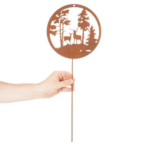 Záhradný kôl, hrdzavo sfarbený, okrúhly, silueta jeleňa, lesná dekorácia, 53 cm, 2 kusy | Floristik24.sk