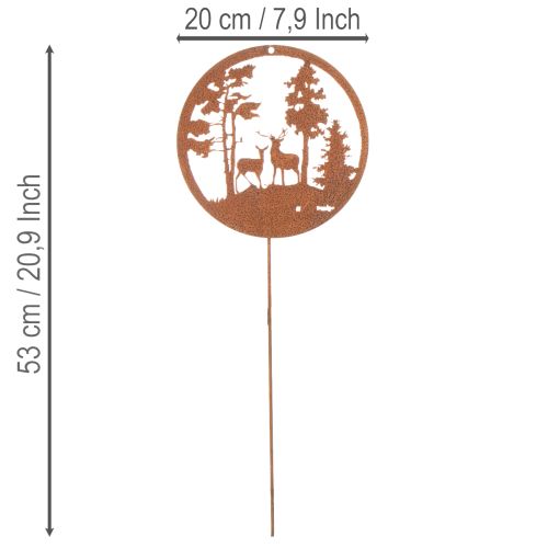 Záhradný kôl, hrdzavo sfarbený, okrúhly, silueta jeleňa, lesná dekorácia, 53 cm, 2 kusy | Floristik24.sk