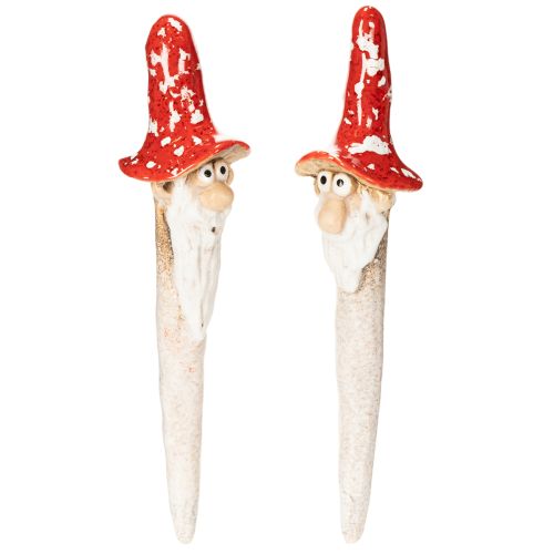 Figúrka trpaslíka na nalepenie, s dlhou bradou a hubovým klobúkom, dekorácia, 17 cm, 2 kusy