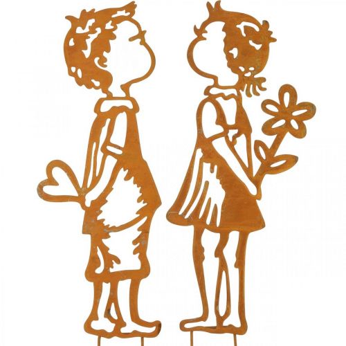 Floristik24 Nostalgické zátky, chlapec a dievča, záhradná dekorácia, kvetinová zástrčka patina L46,5 cm sada 2 ks