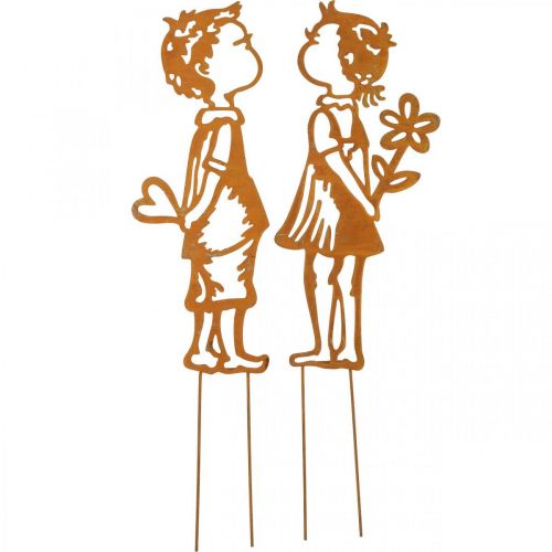 Floristik24 Nostalgické zátky, chlapec a dievča, záhradná dekorácia, kvetinová zástrčka patina L46,5 cm sada 2 ks