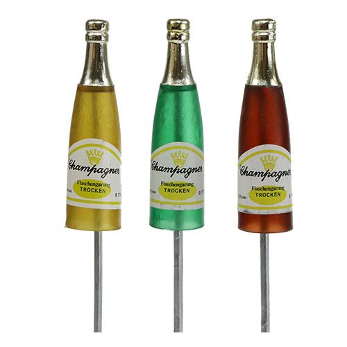 Floristik24 Zástrčné fľaše na šampanské hnedá, zelená, žltá 7,5 cm L28,5 cm 12ks
