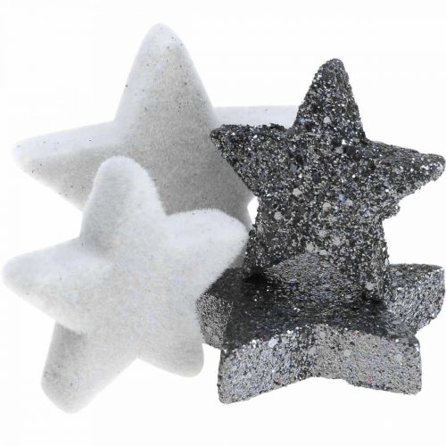 položky Bodová dekorácia vianočné hviezdy sivá/čierna Ø4/5cm 40ks