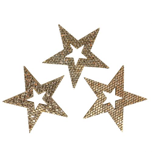 Floristik24 Drevená dekorácia hviezda zlatá rozptyl 4cm 48ks
