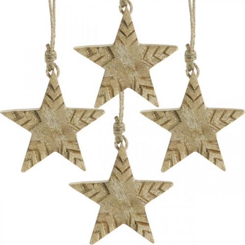 položky Hviezda z mangovníkového dreva prírodná, zlatá dekorácia na vianočný stromček 12cm 4ks