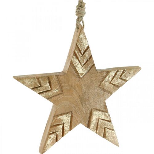 položky Hviezda mangové drevo prírodné, zlatá drevená hviezda vianočná 19,5cm 3ks